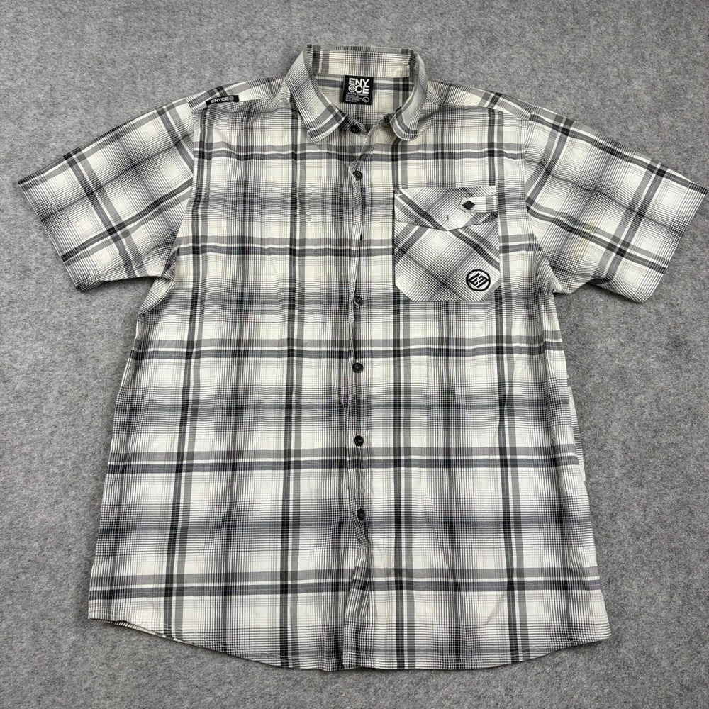 Enyce Button Down Shirt Mens Large White Black Plaid‎ Short Sleeve Y2K Hip Hop